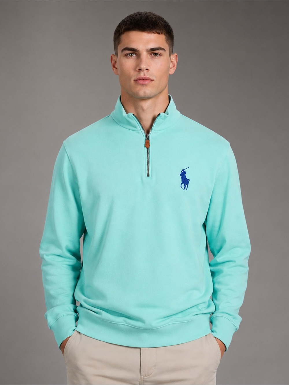 Ralph Lauren Aqua 1/4 Zip Pullover with Blue Polo Logo